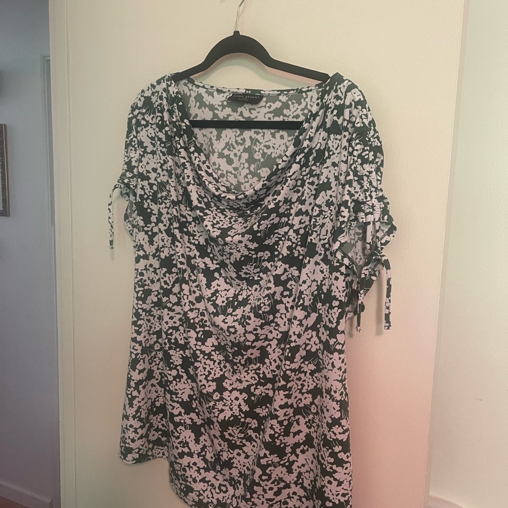Lane Bryant Green and White Floral Blouse